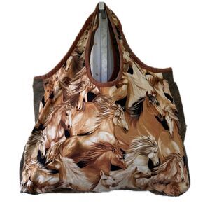 Unbranded Reversable Horses Stallion Tapestry Embroidered Mix Media Hobo Bag